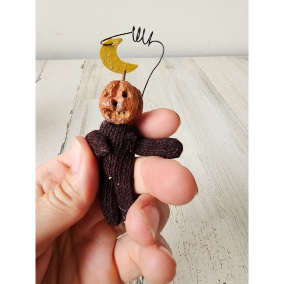 Vtg style‎ pumpkin shabby chic mini ornament Moon Man unique Xmas tree - Picture 7 of 7